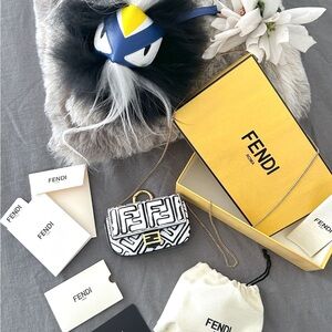 Fendi Black and White Mini Bag with Gold Chain and Monster Chamf 8BR600-A2VV-198